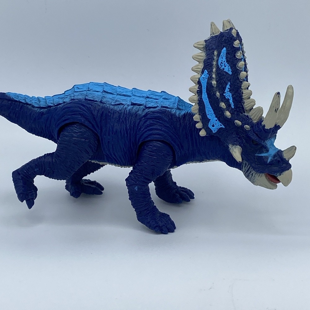 Triceratops Horned Dinosaur Action Figurine Blue Purple Poseable Collectible
